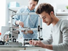 A man with brown hair works in a labor.